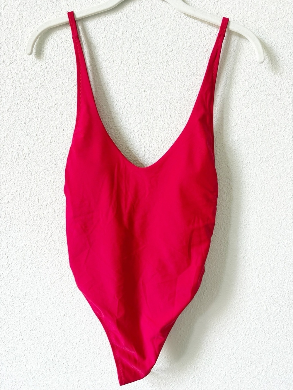 Relleciga One Piece Low Back Brazilian Thong Swimsuit Women Size M Red Vacation